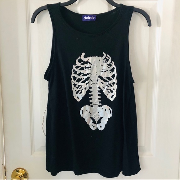 Claire's Tops - CLAIRES black silver metallic halloween spooky skeleton shirt SZ OS